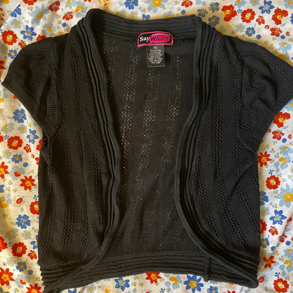 Say what? Black pointe short sleeve cardigan
